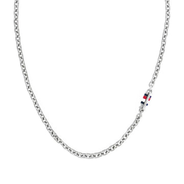 Ανδρικό κολιέ Tommy Hilfiger 2790650 κατασκευασμένο από ανοξείδωτο ατσάλι σε ασημί χρώμα με κυλινδρικό μοτίφ περασμένο στην αλυσίδα.